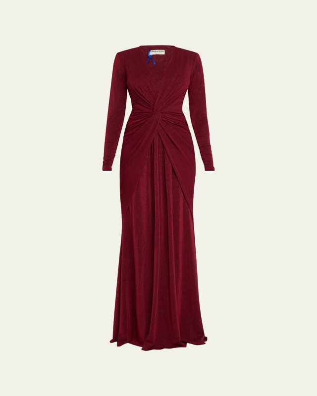 Deep V-Neck Shimmer Twist Gown